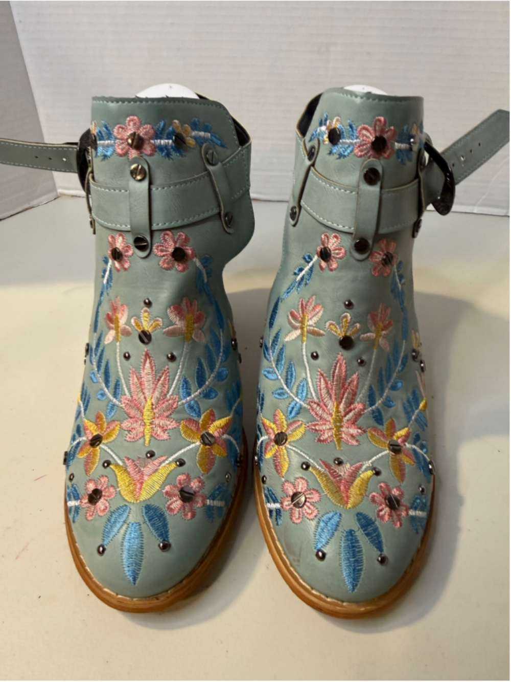 Women's Unbranded Embroidered Floral Ankle Boots, Blue, Multi-color